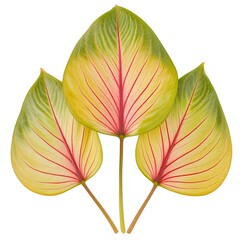 Three Vibrant Tropical Leaves with Red Veins