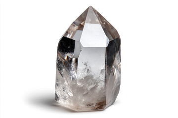 Polished mineral crystal shard with sharp facets isolated on white background