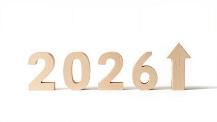 Wooden Numbers 2026 with Upward Arrow.