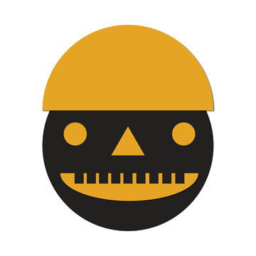 cartoon face icon with a big yellow hat and a wide-toothed grin