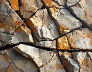 Close up of weathered rock formation with textured surfaces and natural colors