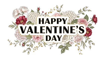 Fototapeta premium Elegant floral happy valentine's day greeting with romantic blooms.