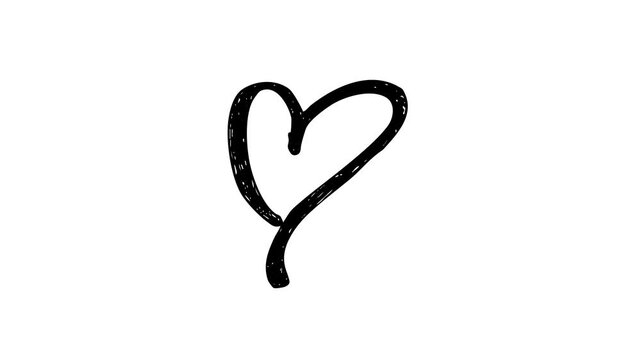 Elegant hand-drawn black ink heart animation with calligraphic strokes on white background perfect for minimalist wedding videos, romantic titles, or clean digital greetings.
