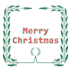 Merry Christmas Greeting Card Frame with Green Leaves