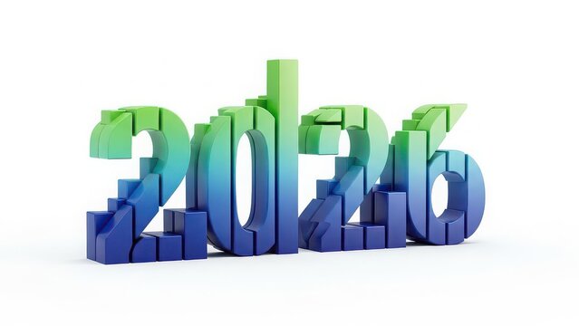 3d green to blue gradient 2026 numbers with stepped design isolated on white background - Powered by Adobe