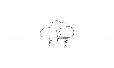 Continuous line drawing of Thunder and cloud isolate on transparent background.