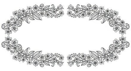 Obraz premium Elegant Floral Frame in Black and White Illustration with Intricate Details for Wedding Invitation