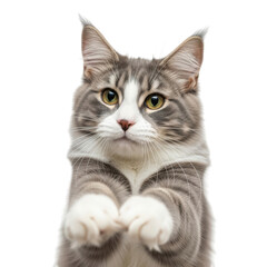 Fototapeta premium Curious cat raising paws isolated on transparent background
