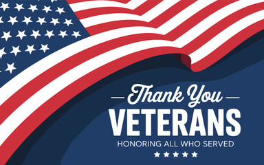 American flag with thank you veterans message stars