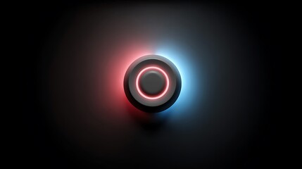 Glowing power button with red and blue neon light on dark background, symbolizing technology and innovation