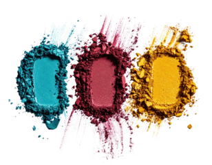 Colorful powder pigments exploded on black backdrop