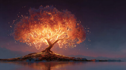 A glowing tree with branches forecasting potential outcomes of a decision. (2)