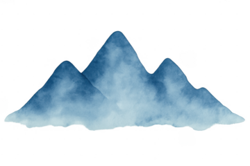 Blue watercolor mountain range illustration with transparent background