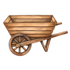 Watercolor Rustic wooden wheelbarrow illustration isolated on a transparent background