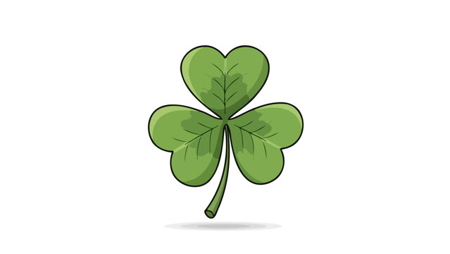 Illustration of a green shamrock with three leaves and a stem on a white background.