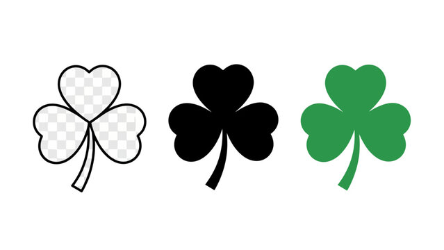 Three shamrock illustrations, each with a different style, perfect for St. Patrick's Day.