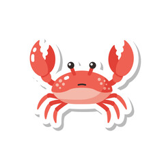 Fototapeta premium Cute Red Crab Sticker with Big Claws and Cartoon Eyes.