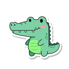 Obraz premium Cute Cartoon Alligator Sticker with Happy Expression.