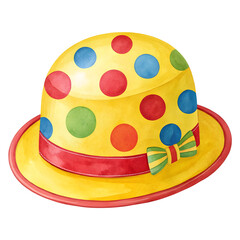 Watercolor Yellow polka dot hat with ribbon isolated on a transparent background