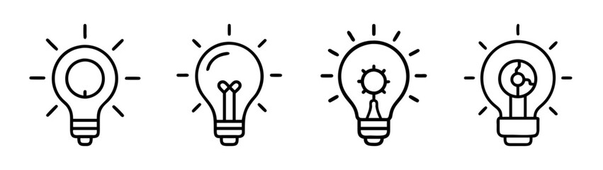 A row of four different stylized light bulb icons representing ideas and inspiration