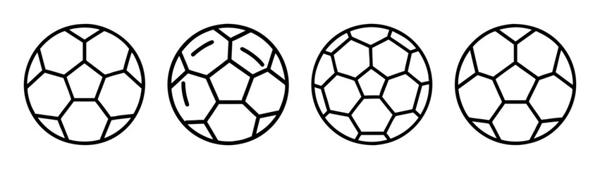 Fototapeta premium A collection of four black and white line art soccer ball icons arranged in a row