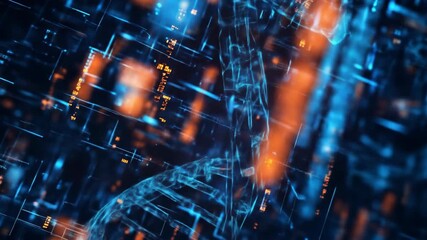 Abstract digital dna helix with glowing particles illustrating technology - Powered by Adobe