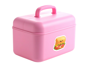 Small pink case with a cute sandwich sticker and handle