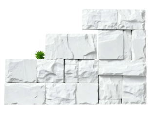 Textured white stone blocks arranged in staggered layers