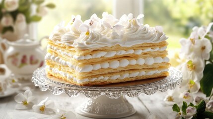 Elegant Vanilla Bean Mille-feuille on a Pedestal