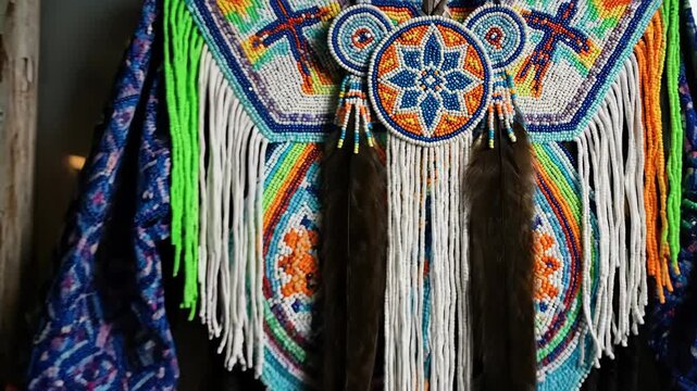 Close-up of intricate beadwork on traditional Indigenous garment