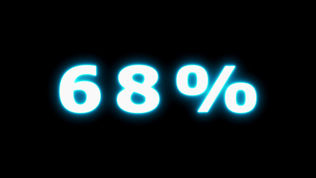 Glowing bright white neon number 68 percent sign displayed prominently on a solid black background representing a data point progress or partial completion percentage Keywords: sixtyeight, percent