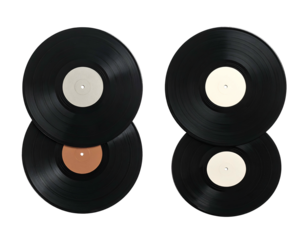 Two pairs of vinyl records, one with mixed labels, on black