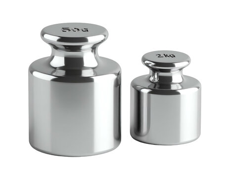 Two polished metal calibration weights, one large, one small