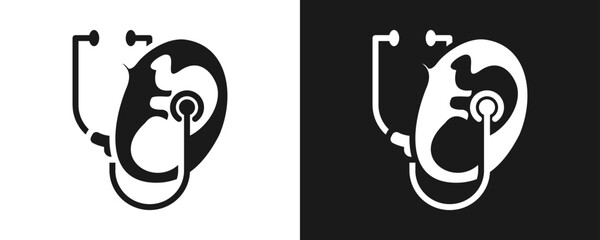 Prenatal Check Up Icon Set Glyph In White And Black Background