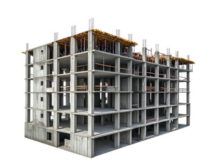 Unfinished concrete structure with floors and framework