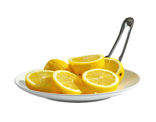 Sliced lemons on plate with serving tongs