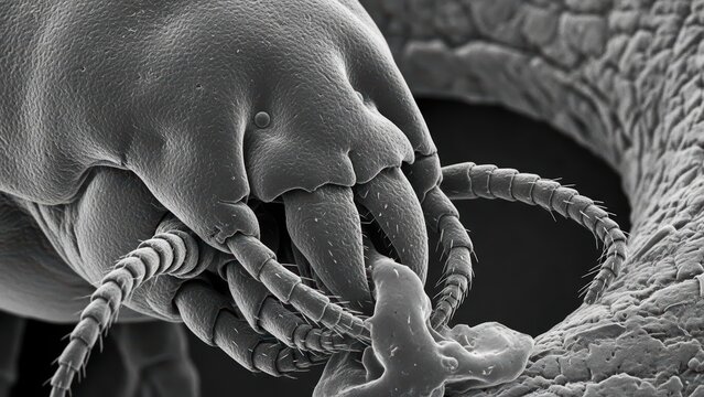 Demodex Folliculorum Mouthparts Consuming Sebum Ion-Abrasion Scanning Electron Micrograph Representing Human Skin Microbiome
