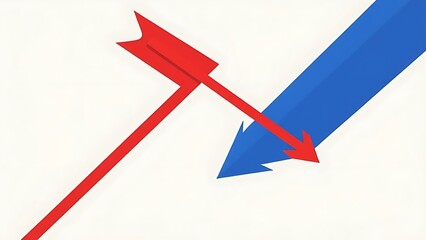 reprisal. A sharp red arrow deflecting a blue arrow on a neutral background. event key visuals, club posters, designed for fitness apps and gym onboarding.