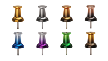 Collection of Realistic Metallic Pushpins in Various Colors