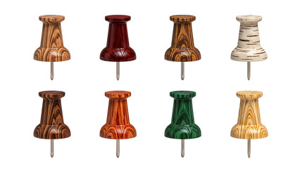 Collection of Wooden Pushpins and Thumbtacks in Various Colors and Textures
