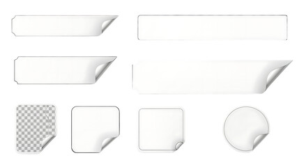 Collection of Realistic White Paper Labels and Stickers with Curled Corners