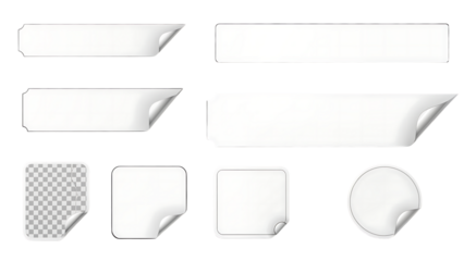 Collection of Realistic White Paper Labels and Stickers with Curled Corners