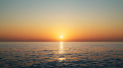 Fototapeta premium Calm Sea Horizon at Sunset with Clear Sky and Soft Sunlight