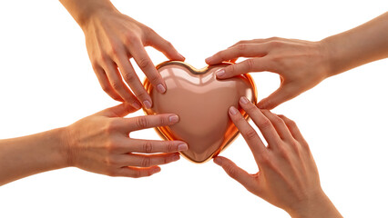 Four Hands Reaching for a Golden Heart, Symbolizing Unity and Care