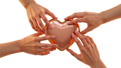 Four Hands Reaching for a Golden Heart, Symbolizing Unity and Care