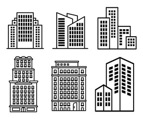 line art modern city buildings