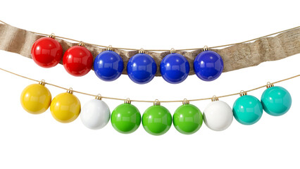 Colorful Christmas Ornaments Garland on Transparent Background