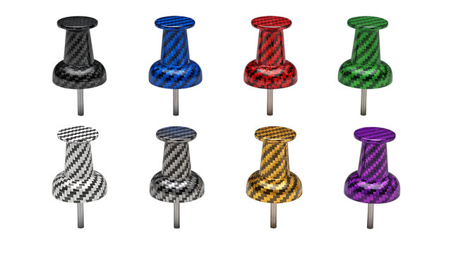 Eight Realistic Pushpins in Various Colors and Textures