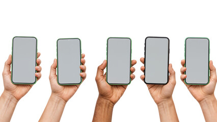 Diverse Hands Holding Blank Smartphones Mockup