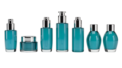 Elegant Teal Skincare Product Packaging Collection on Transparent Background